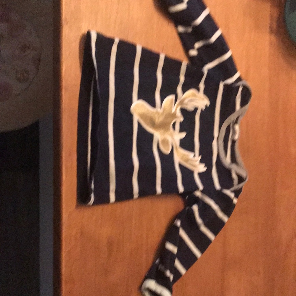 Navy Stripe Long-Sleeve Kids Top with Gold Seahorse Accent